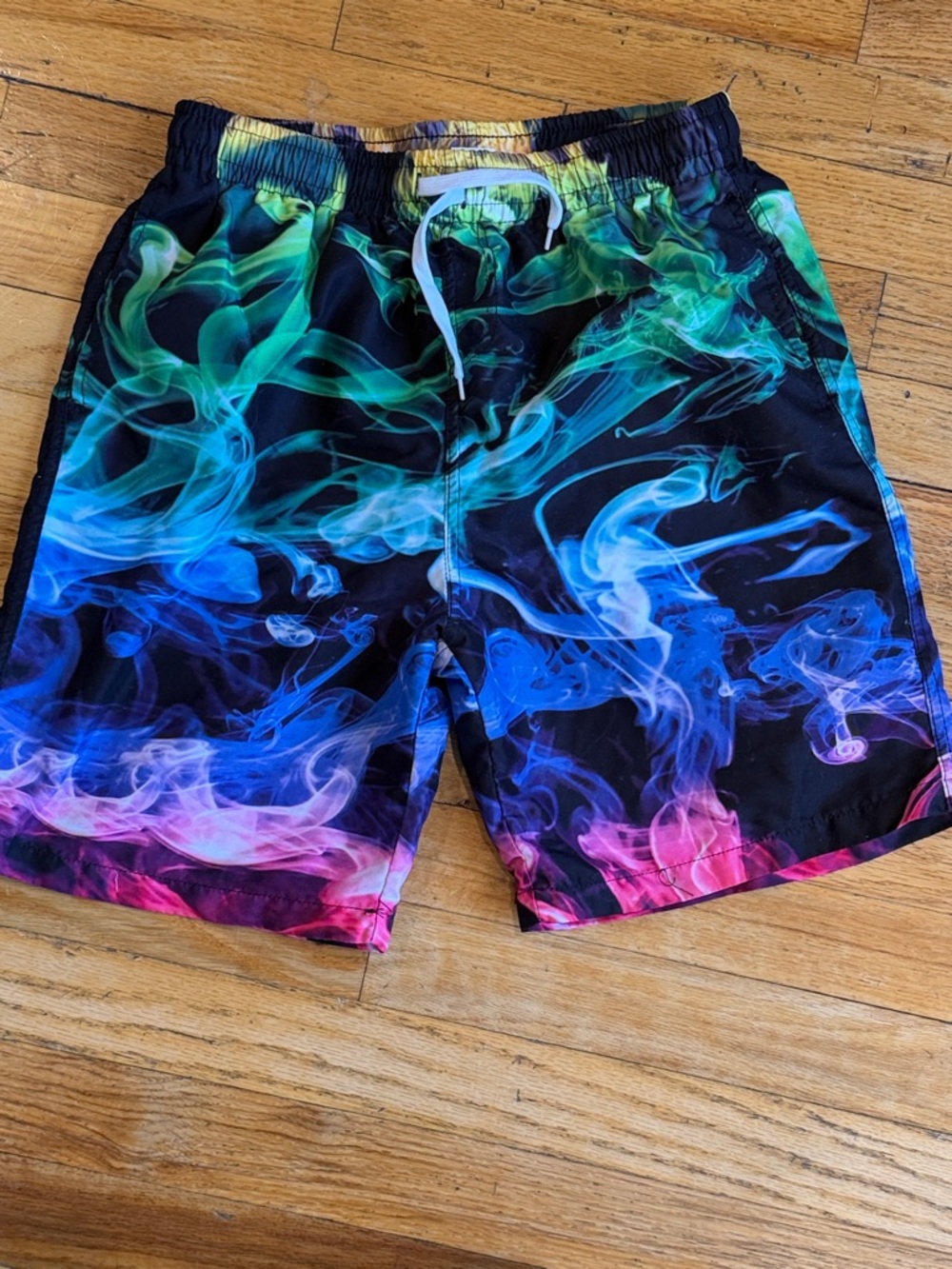 Men's Black Multicolor Smoke-Print Swim Trunks